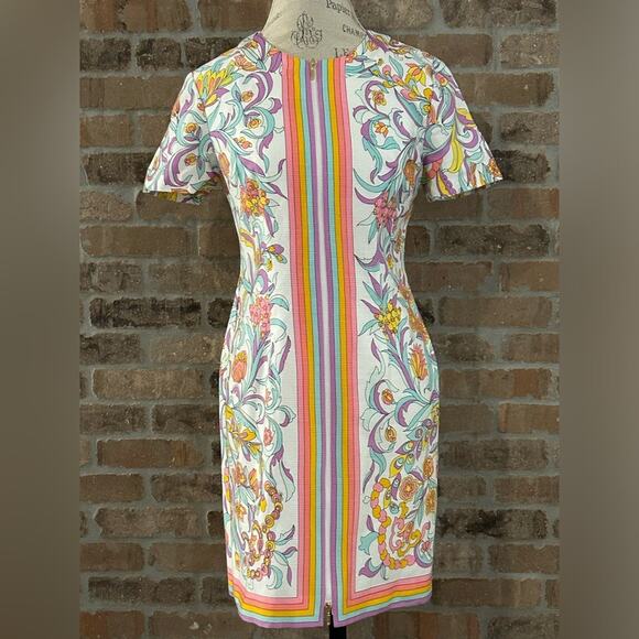 Trina Turk $328 floral arboretum pastel orange purple mini dress sz 4 cotton - Picture 2 of 11